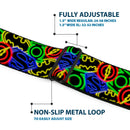 DC Round Logo Black/Silver Seatbelt Belt - Justice League Electric Logos Stacked Black/Multi Neon Webbing