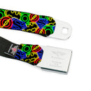 DC Round Logo Black/Silver Seatbelt Belt - Justice League Electric Logos Stacked Black/Multi Neon Webbing