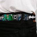 DC Round Logo Black/Silver Seatbelt Belt - Justice League Elite Forces Superheroes Pose/Logos Webbing