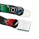 DC Round Logo Black/Silver Seatbelt Belt - Justice League Elite Forces Superheroes Pose/Logos Webbing
