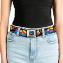DC Round Logo Black/Silver Seatbelt Belt - Classic Batman/Joker & Superman/Lex Luthor Halftone Black/Blue Webbing