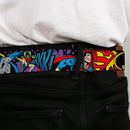 DC Round Logo Black/Silver Seatbelt Belt - Batman/Robin/Superman Pose/Logo Dot Black/Purple Webbing