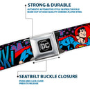 DC Round Logo Black/Silver Seatbelt Belt - Batman/Robin/Superman Pose/Logo Dot Black/Purple Webbing