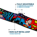 DC Round Logo Black/Silver Seatbelt Belt - Batman/Robin/Superman Pose/Logo Dot Black/Purple Webbing