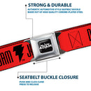 DC BLACK ADAM Title Logo Full Color Black/White Seatbelt Belt - Black Adam JUSTICE SOCIETY Icons and Text Red/Black Webbing