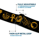 BLACK ADAM Title Logo Full Color Black/Yellows Seatbelt Belt - Black Adam Justice Society Icons Black/Orange Webbing