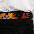 Bane Face Explosion Full Color Seatbelt Belt - BANE Pose/Explosion Bat Signal/Chanlink Black/Gray/Reds Webbing