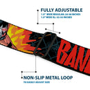 Bane Face Explosion Full Color Seatbelt Belt - BANE Pose/Explosion Bat Signal/Chanlink Black/Gray/Reds Webbing