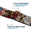 DC COMICS BOMBSHELLS Rays Full Color Black Gray Orange-Red Fade Seatbelt Belt - 8-DC Bombshell Comic Book Covers Stacked Webbing