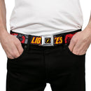 Flash Logo4 Full Color Black Yellow Red Seatbelt Belt - The Flash Running Poses LIGHTNING STRIKES Grays/Red/Yellow Webbing