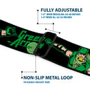 GREEN ARROW Logo Full Color Black Green Seatbelt Belt - GREEN ARROW Action Poses/Targets Black/Greens Webbing