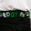 Green Lantern Logo CLOSE-UP White Green Seatbelt Belt - Green Lantern Green Glow w/Text Webbing