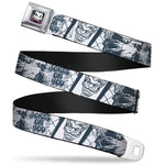 Joker Face Full Color Seatbelt Belt - Joker Spray Painted/Street Pose JOKES ON YOU White/Grays Webbing