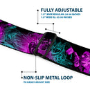 HARLEY QUINN Full Color Black Turquoise Seatbelt Belt - HARLEY QUINN Pow & Aiming Poses/Joker Sketch Black/Turquoise/Fuchsia Webbing