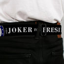 Joker Presidential Seal Full Color Black White Blue Red Seatbelt Belt - THE JOKER FOR PRESIDENT/Joker Presidential Seal CLOSE-UP Black/White/Blue/Red Webbing