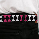 Birds of Prey HARLEY QUINN Text Full Color Black/Pink Seatbelt Belt - Birds of Prey Harley Quinn Diamonds Split White/Black/Pink/Black Webbing