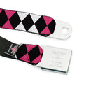 Birds of Prey HARLEY QUINN Text Full Color Black/Pink Seatbelt Belt - Birds of Prey Harley Quinn Diamonds Split White/Black/Pink/Black Webbing