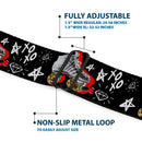 Birds of Prey HARLEY QUINN Text Full Color Black/White Seatbelt Belt - Birds of Prey Harley Quinn Roller Skates/Icons Collage Black/White/Red Webbing