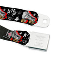 Birds of Prey HARLEY QUINN Text Full Color Black/White Seatbelt Belt - Birds of Prey Harley Quinn Roller Skates/Icons Collage Black/White/Red Webbing