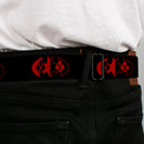 Harley Quinn Diamond Full Color Black Red Seatbelt Belt - Bat Logo/Harley Quinn Diamonds Black/Red Webbing