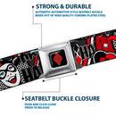 Harley Quinn Diamond Full Color Black Red Seatbelt Belt - Harley Quinn Poses/HAHAHA!/Diamonds/Hearts Halftone White/Black/Red Webbing