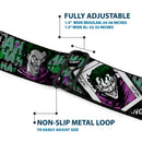 HAHA Stacked Full Color Black Gray Green Seatbelt Belt - The Joker 4-Poses/Joker Card HAHA/Smile/BANG! Grays/Greens/Purples Webbing