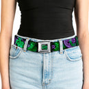 HAHA Stacked Full Color Black Gray Green Seatbelt Belt - THE JOKER Card Flipping Poses Black/Greens/Purples Webbing