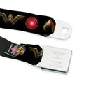 JL 2017 Badge Full Color Black Grays Seatbelt Belt - Justice League 2017 6-Superhero Icons Black Webbing