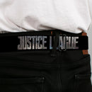 JL 2017 Badge Full Color Black Grays Seatbelt Belt - JUSTICE LEAGUE 2017 Title Black/Stone Webbing