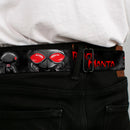 Black Manta Face CLOSE-UP Full Color Grays Seatbelt Belt - BLACK MANTA 3-Poses Grays/Red Webbing