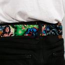 Justice League of America Reverse Brushed Black Silver Seatbelt Belt - Justice League New 52 Superhero Action Poses Webbing