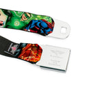 Justice League of America Reverse Brushed Black Silver Seatbelt Belt - Justice League New 52 Superhero Action Poses Webbing