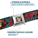 Harley Quinn Bombshell Pin-Up Face Full Color Seatbelt Belt - Harley Quinn Bombshell Pin-Up Pose/Joker Card/Suits Blue/White/Red/Black Webbing