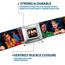 JLA-JUSTICE LEAGUE OF AMERICA Logo Full Color Black Gold Red Seatbelt Belt - Justice League New 52 14-Superheroes Group Pose Webbing