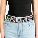 JL Logo Full Color Grays Black White Seatbelt Belt - JUSTICE LEAGUE Logo/4-Superhero Panels Pop Art Webbing