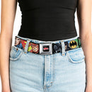 JUSTICE LEAGUE Star Logo Full Color Black Silver-Fade Red Seatbelt Belt - Justice League 4-Superhero CLOSE-UP Poses/Logos Webbing