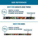 JUSTICE LEAGUE Star Logo Full Color Black Silver-Fade Red Seatbelt Belt - Justice League 4-Superhero CLOSE-UP Poses/Logos Webbing