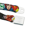 JUSTICE LEAGUE Star Logo Full Color Black Silver-Fade Red Seatbelt Belt - Justice League 4-Superhero CLOSE-UP Poses/Logos Webbing
