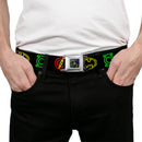 JL-Batman Superman Green Lantern Flash Electric Logos Full Color Black White Multi Neon Seatbelt Belt - Justice League Electric Logos Black/Multi Neon Webbing