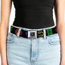 JL-Batman Superman Green Lantern Flash Electric Logos Full Color Black White Multi Neon Seatbelt Belt - Justice League Electric Logos Black/Multi Neon Webbing