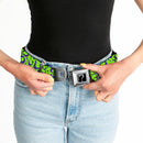 Riddler "?" Black Silver Seatbelt Belt - Question Mark Scattered Lime Green/Purple Webbing