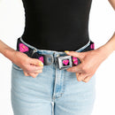 Electric Supergirl Shield Full Color Black Hot Pink Yellow Seatbelt Belt - Electric Supergirl Shield/Swirl Black/Gray/Hot Pink/Yellow Webbing
