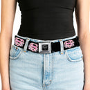 Superman Black Silver Seatbelt Belt - Super Shield Hibiscus Design Black/Pink Webbing