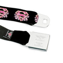 Superman Black Silver Seatbelt Belt - Super Shield Hibiscus Design Black/Pink Webbing