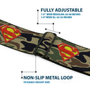 Superman Black Silver Seatbelt Belt - Superman Shield Camo Olive Webbing