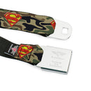 Superman Black Silver Seatbelt Belt - Superman Shield Camo Olive Webbing