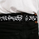 Superman Black Silver Seatbelt Belt - Superman Shield Splatter Black/White Webbing