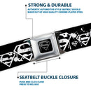 Superman Black Silver Seatbelt Belt - Superman Shield Splatter Black/White Webbing