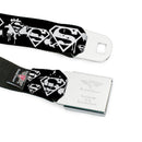 Superman Black Silver Seatbelt Belt - Superman Shield Splatter Black/White Webbing