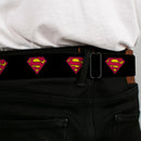 Superman Black Silver Seatbelt Belt - Superman Shield Black Webbing